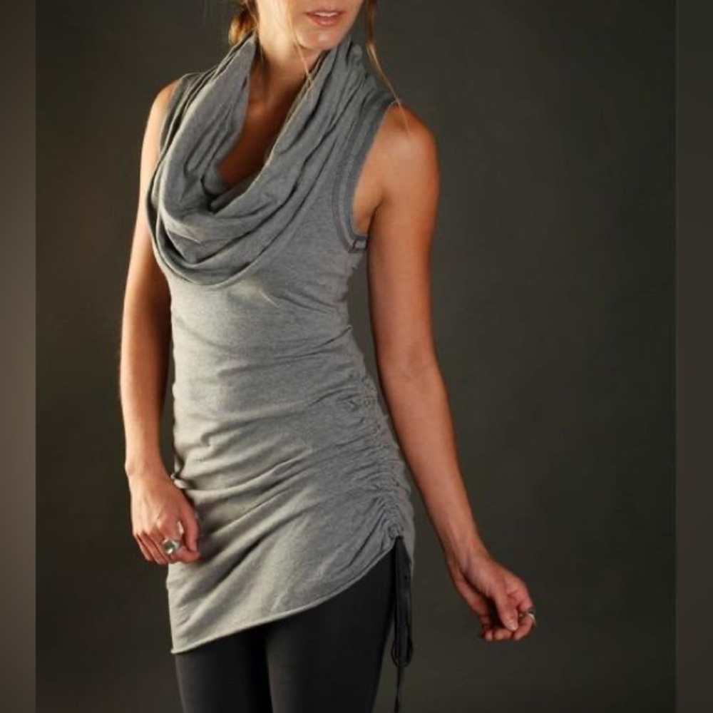 Raw Earth Wild Sky Cowl Neck Tank Mini Dress Organic Cotton Tunic Top Size L